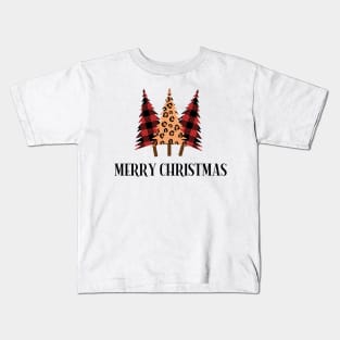 Merry Christmas – Plaid & Animal Print Trees Kids T-Shirt